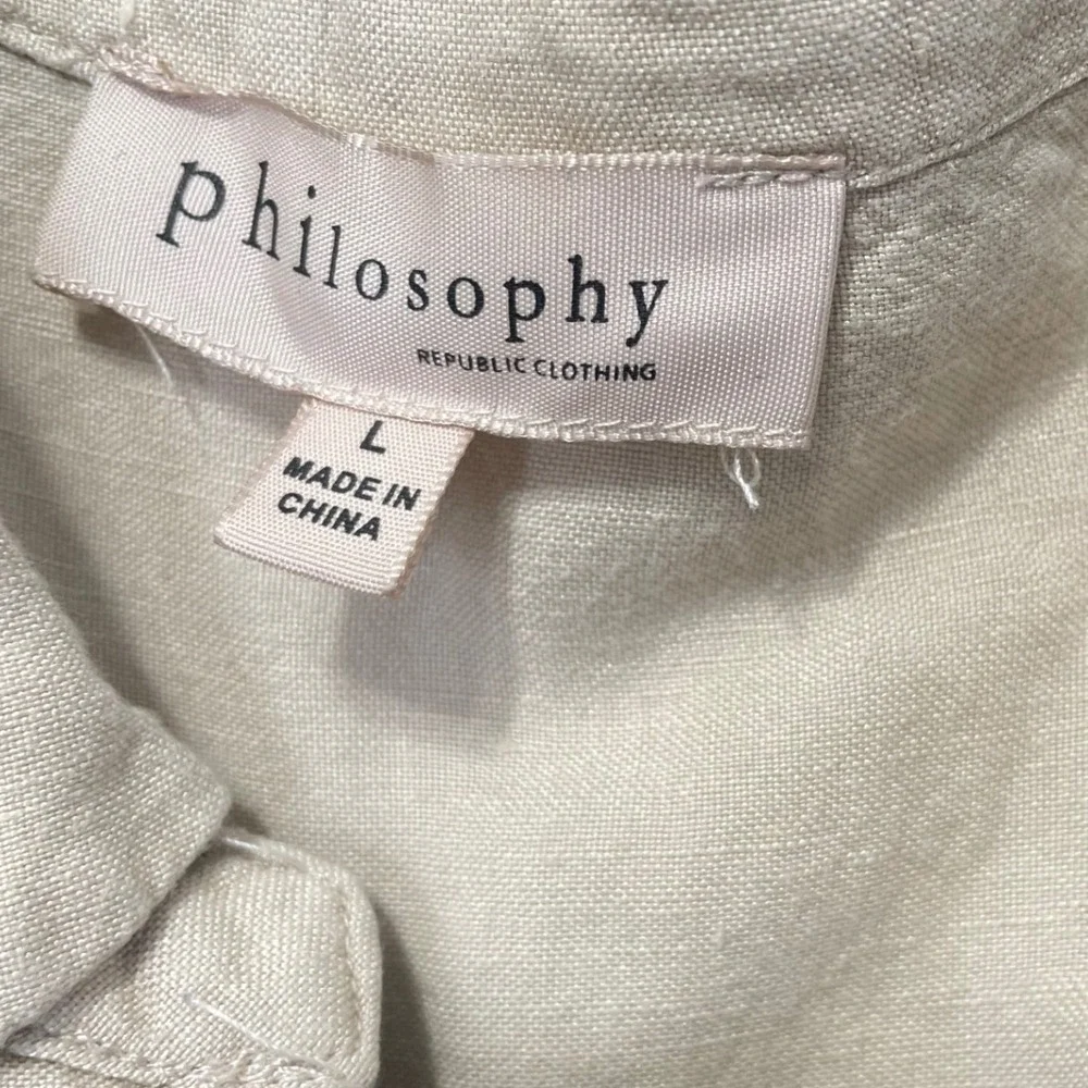 Philosophy Republic Clothing Tunic Top Women‎ L Tan Linen Blend Henley Pullover